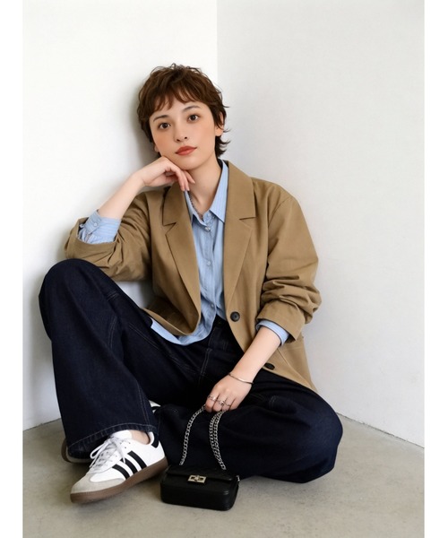 Sew loop(ソーループ)の「リネンライク長袖シャツジャケット(テーラードジャケット・レディース・ブラック/ダークベージュ/アッシュグレー・FREE)」の22枚目の写真
