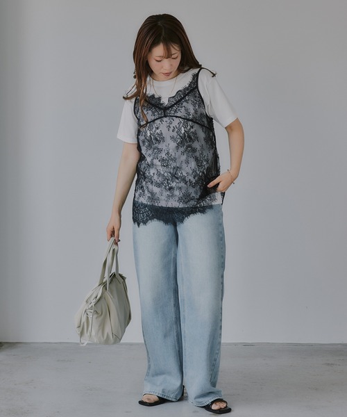 210nouve(トゥージュヌーブ)の「レース キャミ レイヤード Tシャツ(Tシャツ/カットソー・レディース・ブラック/ホワイト・FREE)」の11枚目の写真