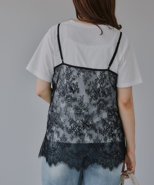 210nouve(トゥージュヌーブ)の「レース キャミ レイヤード Tシャツ(Tシャツ/カットソー・レディース・ブラック/ホワイト・FREE)」の5枚目の写真