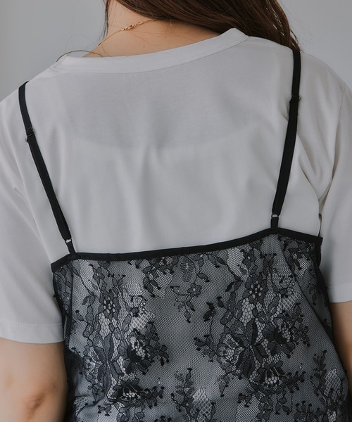 210nouve(トゥージュヌーブ)の「レース キャミ レイヤード Tシャツ(Tシャツ/カットソー・レディース・ブラック/ホワイト・FREE)」の10枚目の写真
