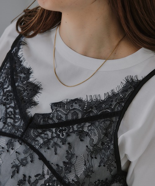 210nouve(トゥージュヌーブ)の「レース キャミ レイヤード Tシャツ(Tシャツ/カットソー・レディース・ブラック/ホワイト・FREE)」の7枚目の写真