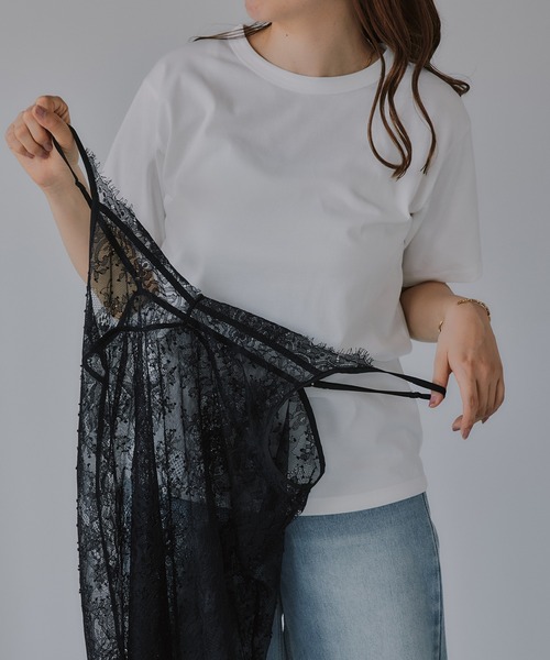 210nouve(トゥージュヌーブ)の「レース キャミ レイヤード Tシャツ(Tシャツ/カットソー・レディース・ブラック/ホワイト・FREE)」の6枚目の写真