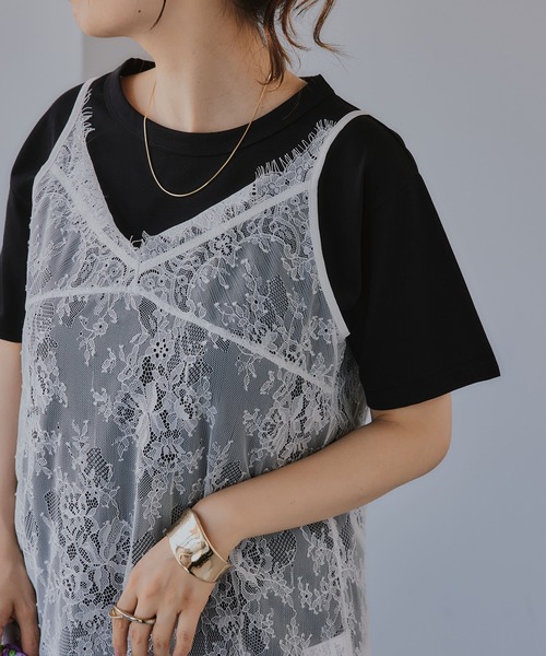 210nouve(トゥージュヌーブ)の「レース キャミ レイヤード Tシャツ(Tシャツ/カットソー・レディース・ブラック/ホワイト・FREE)」の14枚目の写真