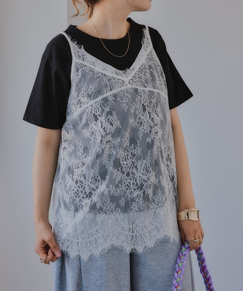 210nouve(トゥージュヌーブ)の「レース キャミ レイヤード Tシャツ(Tシャツ/カットソー・レディース・ブラック/ホワイト・FREE)」の15枚目の写真