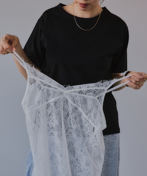210nouve(トゥージュヌーブ)の「レース キャミ レイヤード Tシャツ(Tシャツ/カットソー・レディース・ブラック/ホワイト・FREE)」の16枚目の写真