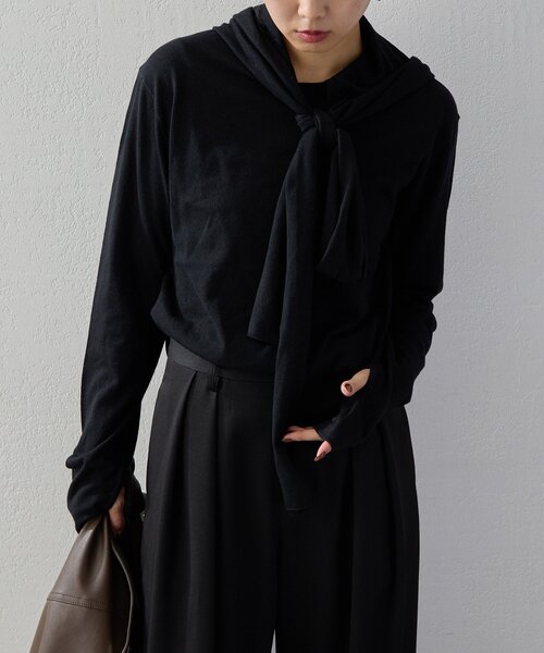 UNFORM（アンフォーム）の「【2026AW Debut】【UNFORM】カシミヤ混フーディボウタイニット（ニット/セーター・レディース・ブラック/チャコールグレー/ブラウン・FREE）」の17枚目の写真