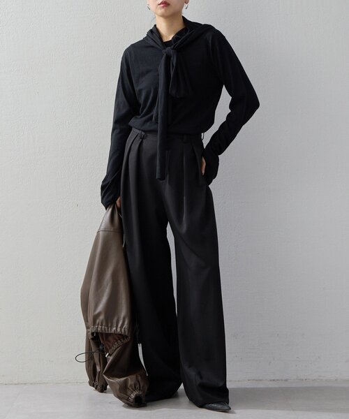 UNFORM（アンフォーム）の「【2026AW Debut】【UNFORM】カシミヤ混フーディボウタイニット（ニット/セーター・レディース・ブラック/チャコールグレー/ブラウン・FREE）」の20枚目の写真