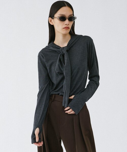 UNFORM(アンフォーム)の「【2026AW Debut】【UNFORM】カシミヤ混フーディボウタイニット(ニット/セーター・レディース・ブラック/チャコールグレー/ブラウン・FREE)」の12枚目の写真
