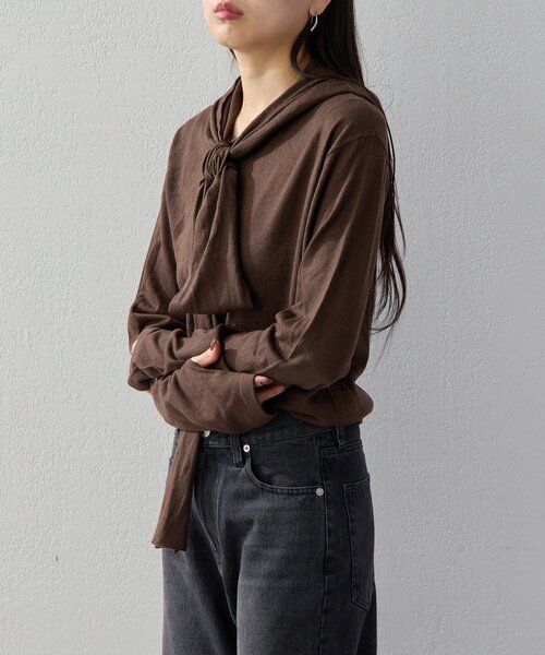 UNFORM（アンフォーム）の「【2026AW Debut】【UNFORM】カシミヤ混フーディボウタイニット（ニット/セーター・レディース・ブラック/チャコールグレー/ブラウン・FREE）」の13枚目の写真