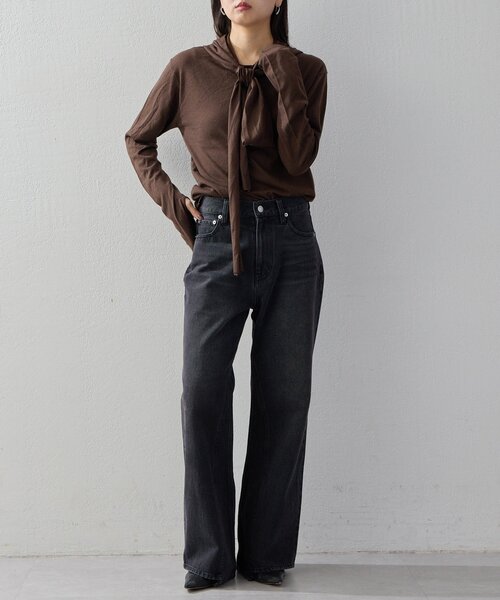 UNFORM（アンフォーム）の「【2026AW Debut】【UNFORM】カシミヤ混フーディボウタイニット（ニット/セーター・レディース・ブラック/チャコールグレー/ブラウン・FREE）」の15枚目の写真