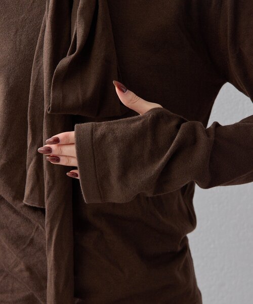 UNFORM（アンフォーム）の「【2026AW Debut】【UNFORM】カシミヤ混フーディボウタイニット（ニット/セーター・レディース・ブラック/チャコールグレー/ブラウン・FREE）」の9枚目の写真