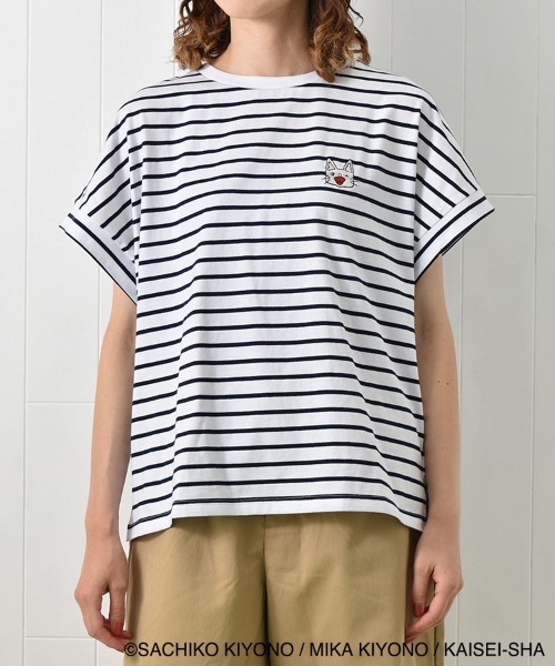Bleu Bleuet(ブルーブルーエ)の「ノンタンボーダー刺繍Tシャツ(Tシャツ/カットソー・レディース・ネイビー/サーモンピンク・FREE)」の14枚目の写真