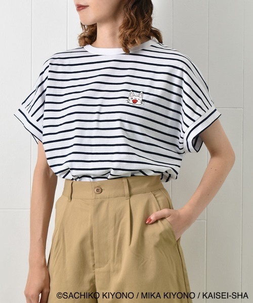Bleu Bleuet(ブルーブルーエ)の「ノンタンボーダー刺繍Tシャツ(Tシャツ/カットソー・レディース・ネイビー/サーモンピンク・FREE)」の11枚目の写真