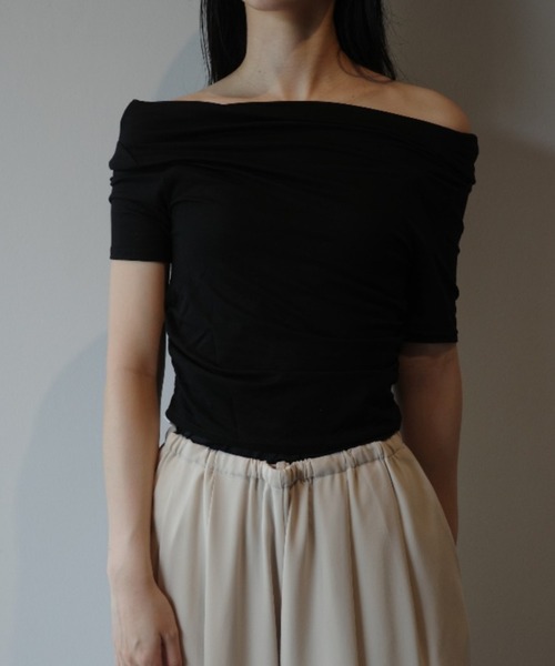 CLANE DRAPED OFF SHOULDER H/S TOPS（Tシャツ/カットソー）｜CLANE