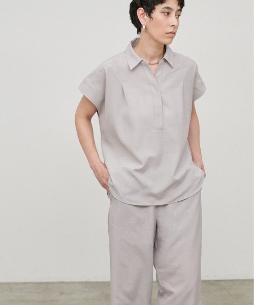 LARUTA(ラルータ)の「【LARUTA】接触冷感シャツパンツセット(シャツ/ブラウス・レディース・ライトグレー/ダークブラウン/グレー・MEDIUM)」の2枚目の写真