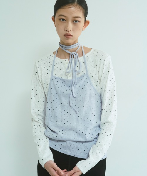 EN NEUME(エンノイム)の「Powder Dot Henley(Tシャツ/カットソー・レディース・ネイビー/イエロー/ブルー/オフホワイト・FREE)」の2枚目の写真