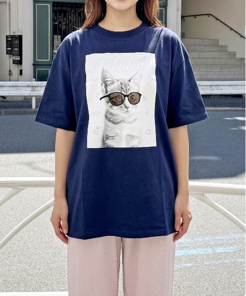 FUN(ファン)の「ネコテンシャT(Tシャツ/カットソー・レディース・ネイビー/チャコールグレー/オフホワイト・FREE)」の3枚目の写真