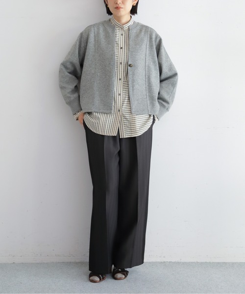NOMBRE IMPAIR（ノンブルアンペール）の「【予約】ダブルフェイスカット　リブ付ショートジャケット（テーラードジャケット・レディース・グレー/チャコールグレー・FREE）」の3枚目の写真