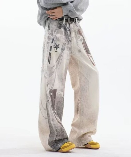 DOUBLE STEAL（ダブルスティール）の「DSアートプリントワイドデニムパンツ（デニムパンツ・メンズ・アイボリー・X-LARGE/LARGE/MEDIUM/SMALL）」の3枚目の写真