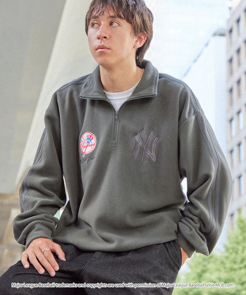 MLB(メジャーリーグベースボール)の「MLB/メジャーリーグベースボール 別注 ロゴ刺繍 マイクロフリース ドローコード ハーフジッププルオーバー(スウェット・メンズ・グレー/オフホワイト/ダークネイビー/ブラック/ダークブラウン/オリーブ・S/M/L)」の20枚目の写真