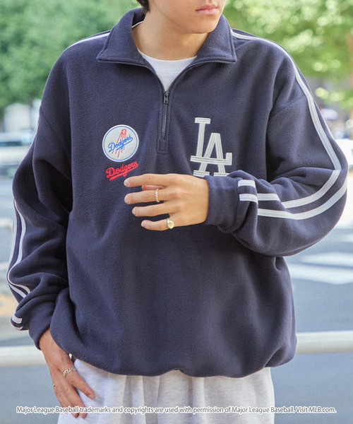 MLB(メジャーリーグベースボール)の「MLB/メジャーリーグベースボール 別注 ロゴ刺繍 マイクロフリース ドローコード ハーフジッププルオーバー(スウェット・メンズ・グレー/オフホワイト/ダークネイビー/ブラック/ダークブラウン/オリーブ・S/M/L)」の8枚目の写真