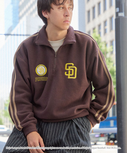 MLB(メジャーリーグベースボール)の「MLB/メジャーリーグベースボール 別注 ロゴ刺繍 マイクロフリース ドローコード ハーフジッププルオーバー(スウェット・メンズ・グレー/オフホワイト/ダークネイビー/ブラック/ダークブラウン/オリーブ・S/M/L)」の13枚目の写真