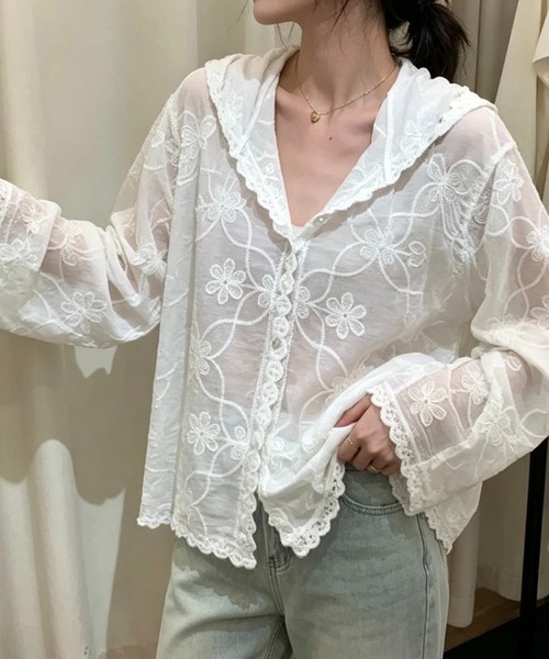 SHOUYO（ショウヨウ）の「花柄刺繍ロングスリーブシャツ（シャツ/ブラウス・レディース・ホワイト・M）」の4枚目の写真