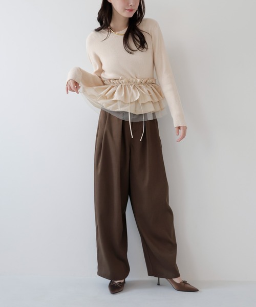 AMUU. PRECIEUSE(アムープレシューズ)の「【SETUP対応】ベルトループタックワイドスラックス(スラックス・レディース・ブラウン/チャコールグレー/ブラック・FREE)」の3枚目の写真