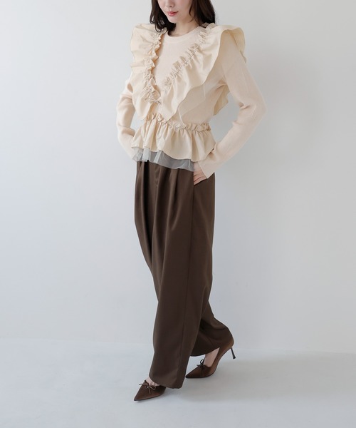 AMUU. PRECIEUSE(アムープレシューズ)の「【SETUP対応】ベルトループタックワイドスラックス(スラックス・レディース・ブラウン/チャコールグレー/ブラック・FREE)」の14枚目の写真