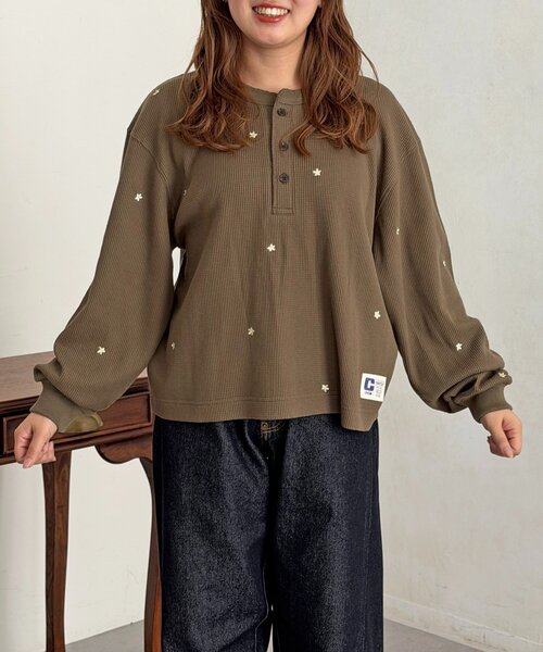 CPCM(シーピーシーエム)の「フラワー刺繍ワッフルヘンリー(Tシャツ/カットソー・メンズ・ネイビー/カーキ/グレー・MEDIUM/SMALL/LARGE)」の22枚目の写真
