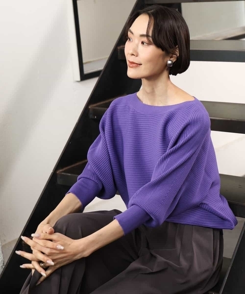 MICHEL KLEIN（ミッシェル・クラン）の「［定番人気］ホールガーメント(R)ドルマンスリーブニット（ニット/セーター・レディース・パープル/オレンジ/ブルー/ブラウン・38）」の4枚目の写真