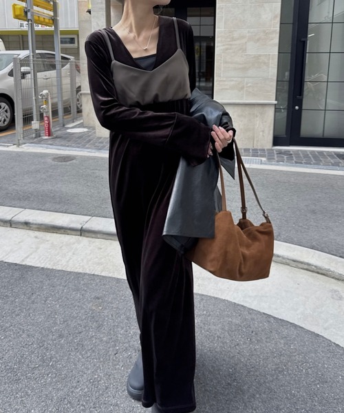 nananamoe（ナナナモエ）の「soft velor tie set long OP /　ソフトベロアタイセットロングワンピース（ワンピース・レディース・ブラック/ブラウン・FREE）」の8枚目の写真