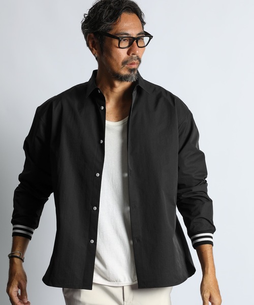 The DUFFER of ST.GEORGE(ザダファーオブセントジョージ)の「WATER REPELLENT SHORT COLLAR RIBBED SHIRT:撥水加工 ショートカラー リブ袖 長袖シャツ(シャツ/ブラウス・メンズ・ベージュ/カーキ/ブラック・MEDIUM/SMALL/LARGE/X-LARGE)」の4枚目の写真