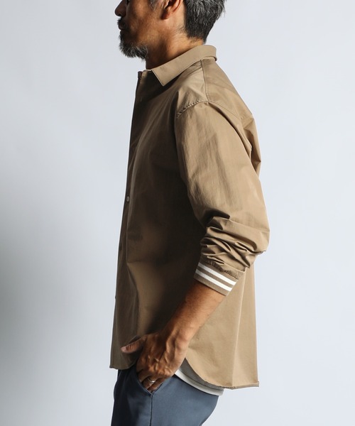 The DUFFER of ST.GEORGE(ザダファーオブセントジョージ)の「WATER REPELLENT SHORT COLLAR RIBBED SHIRT:撥水加工 ショートカラー リブ袖 長袖シャツ(シャツ/ブラウス・メンズ・ベージュ/カーキ/ブラック・MEDIUM/SMALL/LARGE/X-LARGE)」の10枚目の写真