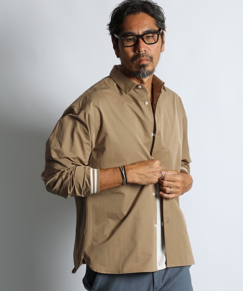 The DUFFER of ST.GEORGE(ザダファーオブセントジョージ)の「WATER REPELLENT SHORT COLLAR RIBBED SHIRT:撥水加工 ショートカラー リブ袖 長袖シャツ(シャツ/ブラウス・メンズ・ベージュ/カーキ/ブラック・MEDIUM/SMALL/LARGE/X-LARGE)」の6枚目の写真