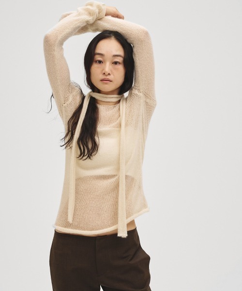 TODAYFUL（トゥデイフル）の「Mohair Tie Knit（ニット/セーター・レディース・ライトグレー/アイボリー・FREE）」の2枚目の写真