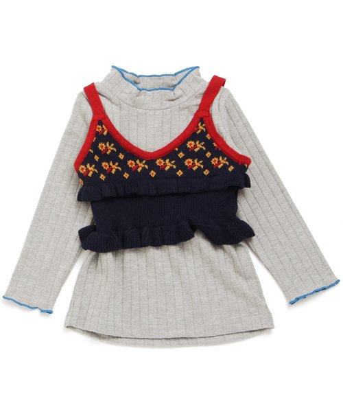 apres les cours(アプレレクール)の「ニットビスチェ付きTシャツ(Tシャツ/カットソー・キッズ・オフホワイト/グレー・110/130/100/120/90/140/80)」の2枚目の写真