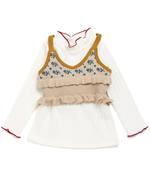 apres les cours(アプレレクール)の「ニットビスチェ付きTシャツ(Tシャツ/カットソー・キッズ・オフホワイト/グレー・110/130/100/120/90/140/80)」の1枚目の写真