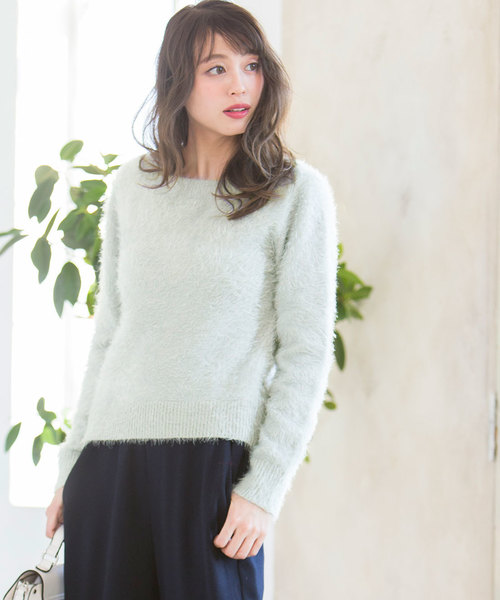 KOBE LETTUCE（コウベレタス）の「着回し力あがるフェミニンアイテム！前後着られる2WAY！パールボタンシャギーニットトップスカーディガン/レディースセーター[C2957]神戸レタス（カーディガン/ボレロ・レディース・ベージュ/ネイビー/グレー/ピンク系その他・FREE）」の2枚目の写真