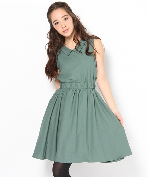 Kastane（カスタネ）の「衿付バックシャンOP（ワンピース・レディース・グリーン/ピンク/ダークブルー/ブラック・FREE）」の3枚目の写真