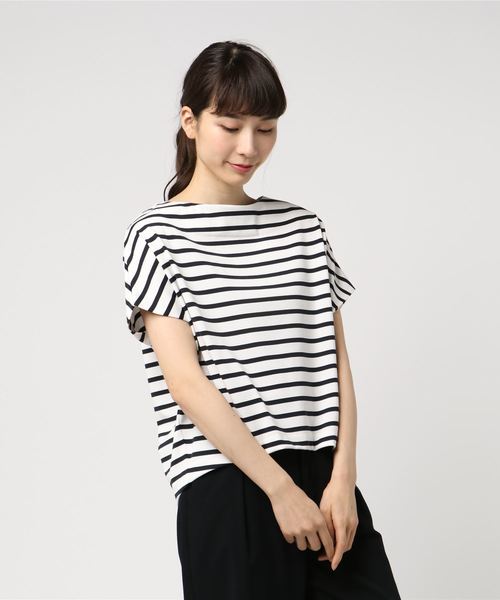 SHIPS（シップス）の「ワイドボーダーボトルネック◇（Tシャツ/カットソー・レディース・ベージュ/ネイビー/ダークブルー/レッド/コバルトブルー/ワインレッド・ONE SIZE）」の6枚目の写真