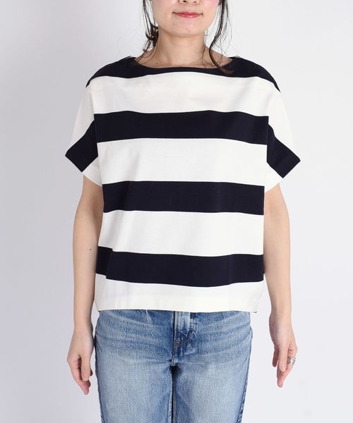 SHIPS（シップス）の「ワイドボーダーボトルネック◇（Tシャツ/カットソー・レディース・ベージュ/ネイビー/ダークブルー/レッド/コバルトブルー/ワインレッド・ONE SIZE）」の7枚目の写真
