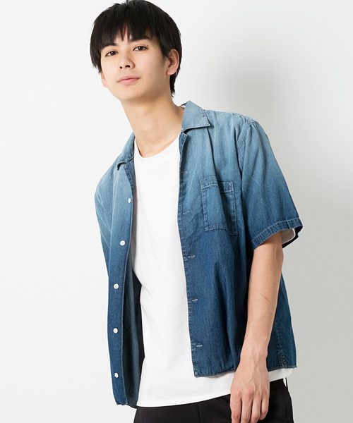 GOSTAR DE FUGA（ゴスタール ジフーガ）の「オープンカラーデニムシャツ（シャツ/ブラウス・メンズ・ライトブルー/ブルー・XL/L/M）」の2枚目の写真