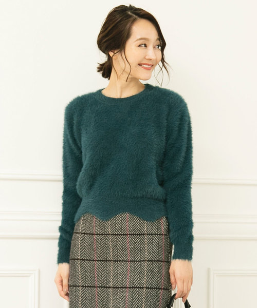 KOBE LETTUCE（コウベレタス）の「裾スカラップデザインUネックコンパクトシャギー調ニット＊レディース/トップス[C3468]神戸レタス（ニット/セーター・レディース・ピンク/グリーン/アイボリー/キャメル・FREE）」の3枚目の写真