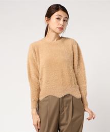 裾スカラップデザインUネックコンパクトシャギー調ニット＊レディース/トップス[C3468]神戸レタス