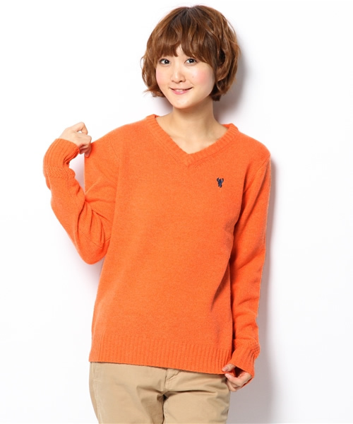 coen(コーエン)の「ラムウールVネックニット(ニット/セーター・レディース・ライトグレー/ターコイズブルー/ネイビー/オレンジ・MEDIUM/LARGE)」の1枚目の写真