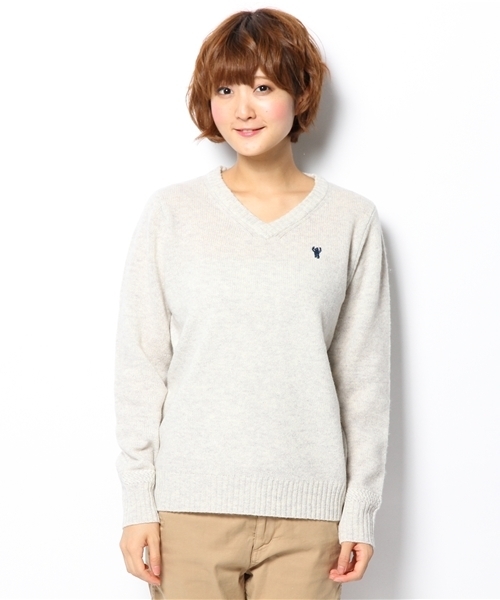 coen(コーエン)の「ラムウールVネックニット(ニット/セーター・レディース・ライトグレー/ターコイズブルー/ネイビー/オレンジ・MEDIUM/LARGE)」の5枚目の写真