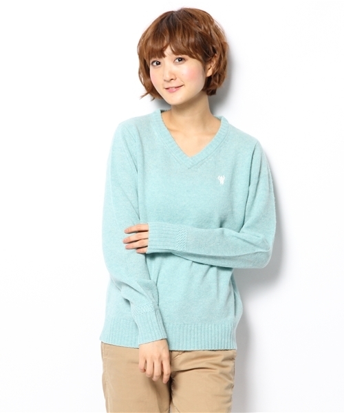 coen(コーエン)の「ラムウールVネックニット(ニット/セーター・レディース・ライトグレー/ターコイズブルー/ネイビー/オレンジ・MEDIUM/LARGE)」の12枚目の写真