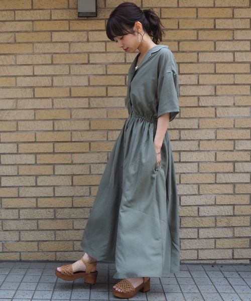 tiptop(ティップトップ)の「5分袖開襟ワンピース(ワンピース・レディース・A/B/ブラウン/カーキ/ブラック/D/C/ベージュ/グリーン/E・FREE)」の19枚目の写真