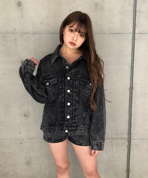 ENVYM（アンビー）の「ケミカルカラーＪＫ（デニムジャケット・レディース・ブラック/ベージュ・FREE）」の4枚目の写真